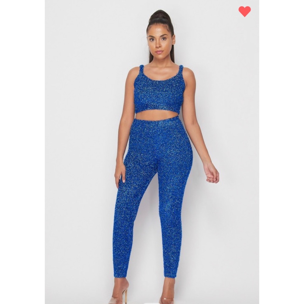 Fuzzy sweater crop top set